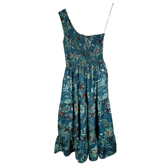 Band of the Free, Size Small, Teal Floral Paisley One-Shoulder Maxi Dress, EUC - Picture 1 of 8
